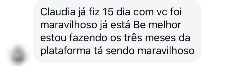 Comentário de aluna relatando que com 15 dias de aulas já está bem melhor